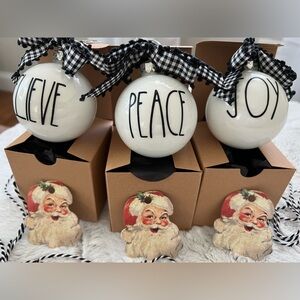 🆕 Set of 3 Farmhouse Glass Ornaments, inspired by Rae Dunn